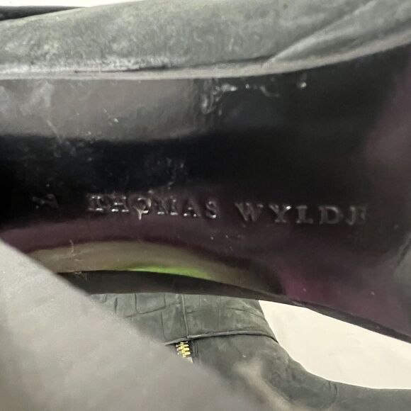 Thomas Wylde Womens Size 7 Black Croc Leather Foldover Studded Boot - Picture 7 of 8